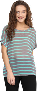 Miss Chase Casual Short Sleeve Striped Women's Multicolor Top