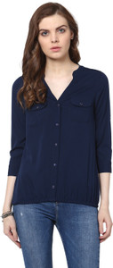 Harpa Casual 3/4th Sleeve Solid Women's Dark Blue Top