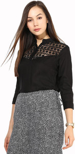 Mayra Party 3/4th Sleeve Solid Women's Black Top