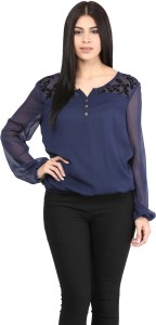 Mayra Casual Full Sleeve Solid Women's Dark Blue Top