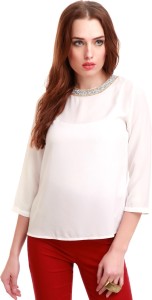 Sassafras Casual 3/4th Sleeve Solid Women's White Top