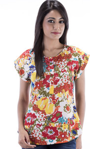 Amadore Casual Short Sleeve Floral Print Women's Multicolor Top