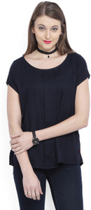 United Colors of Benetton Casual Short Sleeve Solid Women's Dark Blue Top