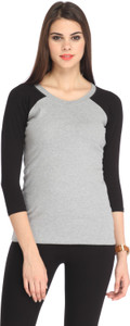 Cation Casual 3/4th Sleeve Solid Women's Black, Grey Top
