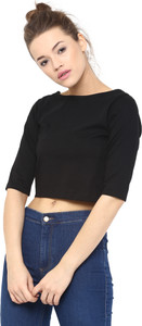 Miss Chase Casual Short Sleeve Solid Women's Black Top