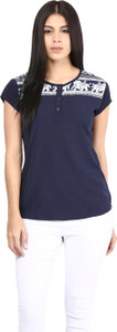 Mayra Casual Short Sleeve Solid Women's Dark Blue Top