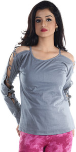 Veakupia Casual Full Sleeve Solid Women's Grey Top