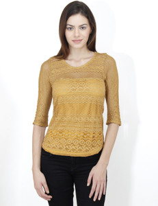 Mayra Casual 3/4th Sleeve Self Design Women's Yellow Top