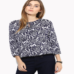 Mayra Party 3/4th Sleeve Printed Women's Blue Top