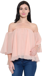 WESTERN STANDARD Casual Bell Sleeve Solid Women's Pink Top