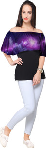 Ahalyaa Party Short Sleeve Printed Women's Black Top