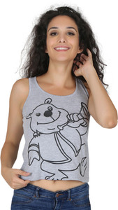 Imagica Casual Sleeveless Printed Women's Grey Top