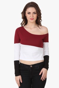Texco Party Full Sleeve Solid Women's Black, White, Maroon Top