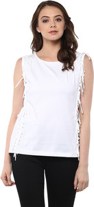Miss Chase Casual Sleeveless Solid Women's White Top