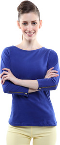 Miss Chase Casual 3/4th Sleeve Solid Women's Blue Top