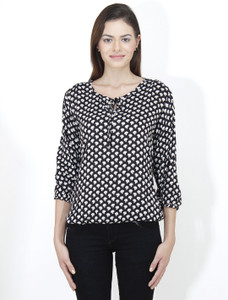 Mayra Casual 3/4th Sleeve Printed Women's Black Top