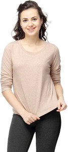 Campus Sutra Casual 3/4th Sleeve Solid Women's Brown Top