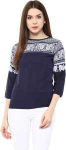 Mayra Casual 3/4th Sleeve Printed Women's Blue Top