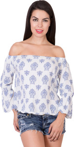 Khhalisi Party 3/4th Sleeve Printed Women's White Top