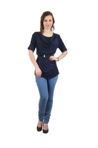Manka Casual Short Sleeve Solid Women's Dark Blue Top