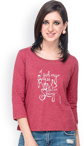 Campus Sutra Casual 3/4th Sleeve Printed Women's Maroon Top
