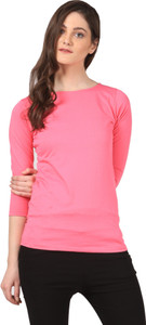 Fashion Expo Casual 3/4th Sleeve Solid Women's Pink Top