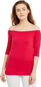Hypernation Casual 3/4th Sleeve Solid Women's Red Top