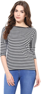 Miss Chase Party 3/4th Sleeve Striped Women's Black Top