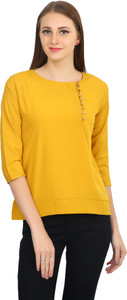 Funku Fashion Casual 3/4th Sleeve Solid Women's Yellow Top