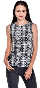 I Know Casual Sleeveless Printed Women's Dark Blue, White Top