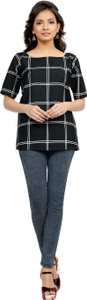 Ziyaa Party Short Sleeve Checkered Women's Black Top