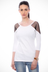 Cation Casual 3/4th Sleeve Solid Women's White Top