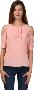 LA ATTIRE Casual Roll-up Sleeve Solid Women's Beige Top