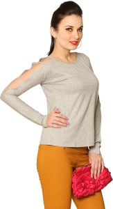 Miss Chase Casual Full Sleeve Solid Women's Grey Top