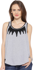 Veakupia Casual Sleeveless Solid Women's Grey Top