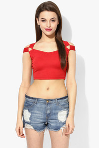 Veni Vidi Vici Casual Sleeveless Solid Women's Red, Gold Top