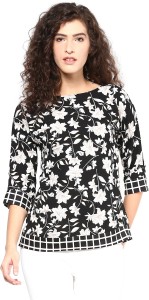 Martini Casual Short Sleeve Floral Print Women's Black, White Top