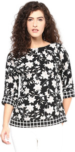 Martini Casual Short Sleeve Floral Print Women's Black, White Top