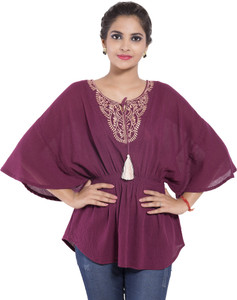 Goodwill Impex Casual 3/4th Sleeve Solid Women's Maroon Top