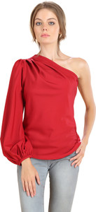 ZOE FEMME Casual Balloon Sleeve Solid Women's Red Top