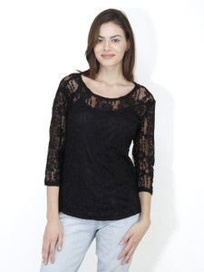Mayra Casual 3/4th Sleeve Solid Women's Black Top