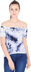 khhalisi Casual Short Sleeve Tie & Dye Women's White, Blue Top