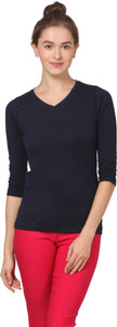 Fashion Expo Casual 3/4th Sleeve Solid Women's Blue Top