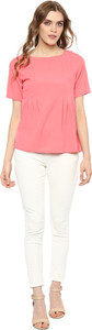 Martini Casual Short Sleeve Solid Women's Pink Top