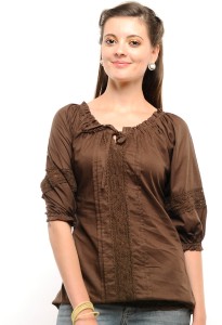 U&F Casual 3/4th Sleeve Solid Women's Brown Top