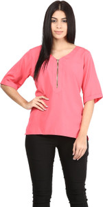 Mayra Casual 3/4th Sleeve Solid Women's Pink Top