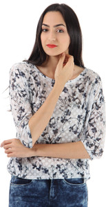Only Casual 3/4th Sleeve Printed Women's White Top