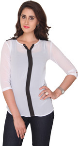 Bedazzle Casual 3/4th Sleeve Solid Women's White Top