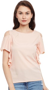 Popnetic Casual Short Sleeve Solid Women's Pink Top