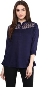 Mayra Party 3/4th Sleeve Solid Women's Blue Top